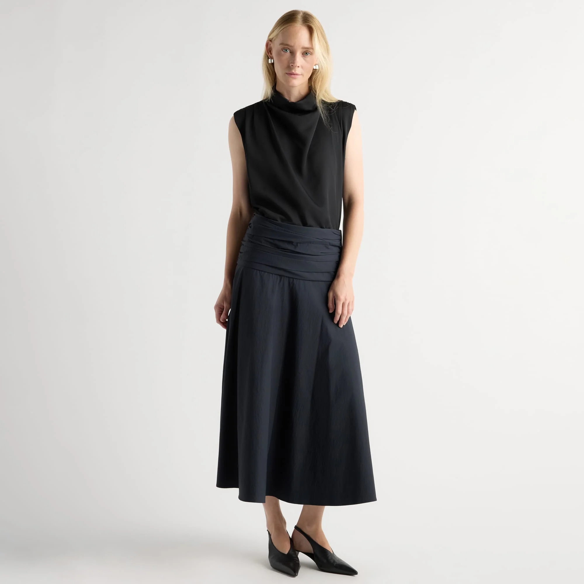 Cove Shirred-Waist Cotton Skirt
