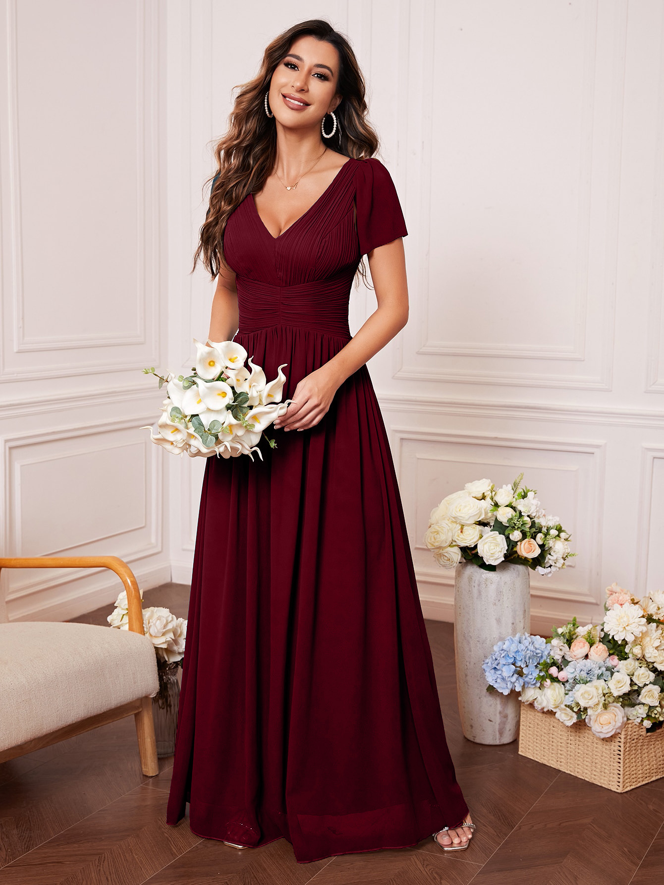 Women V-Neck Prom Bridesmaid Dress
