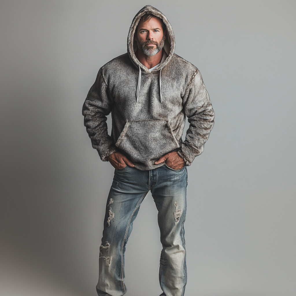 Men's Casual Drawstring Long Sleeve Pocket Plush Hoodie