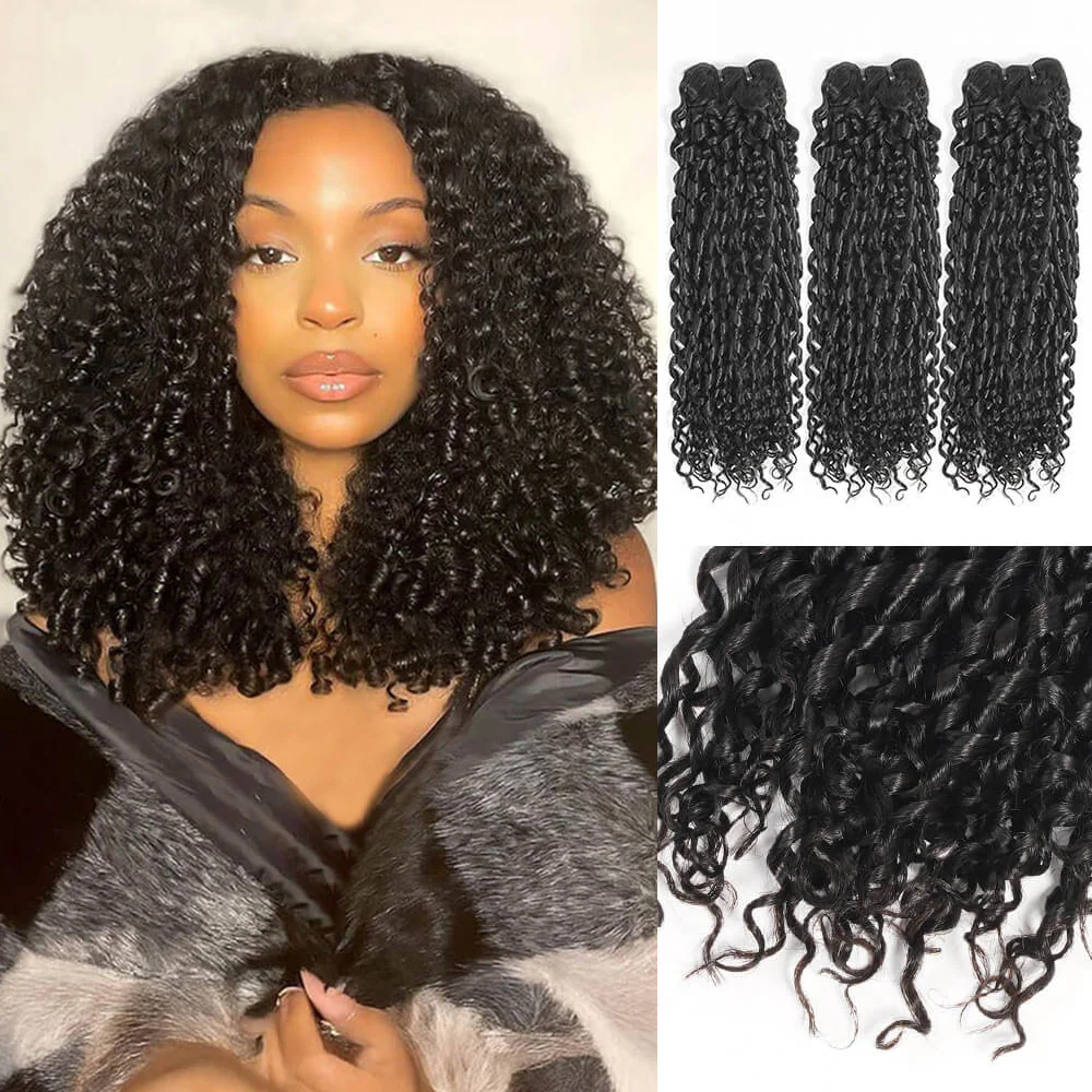 Megalook 3/4 Bundles Finger Coil Hair 12A Brazilian Human Hair Bundles Natural Hair Extensions