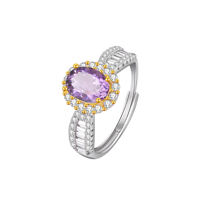 GemVibra S925 Silver Open Statement Ring with Multi-Gemstone Halo & Rhinestone Accents