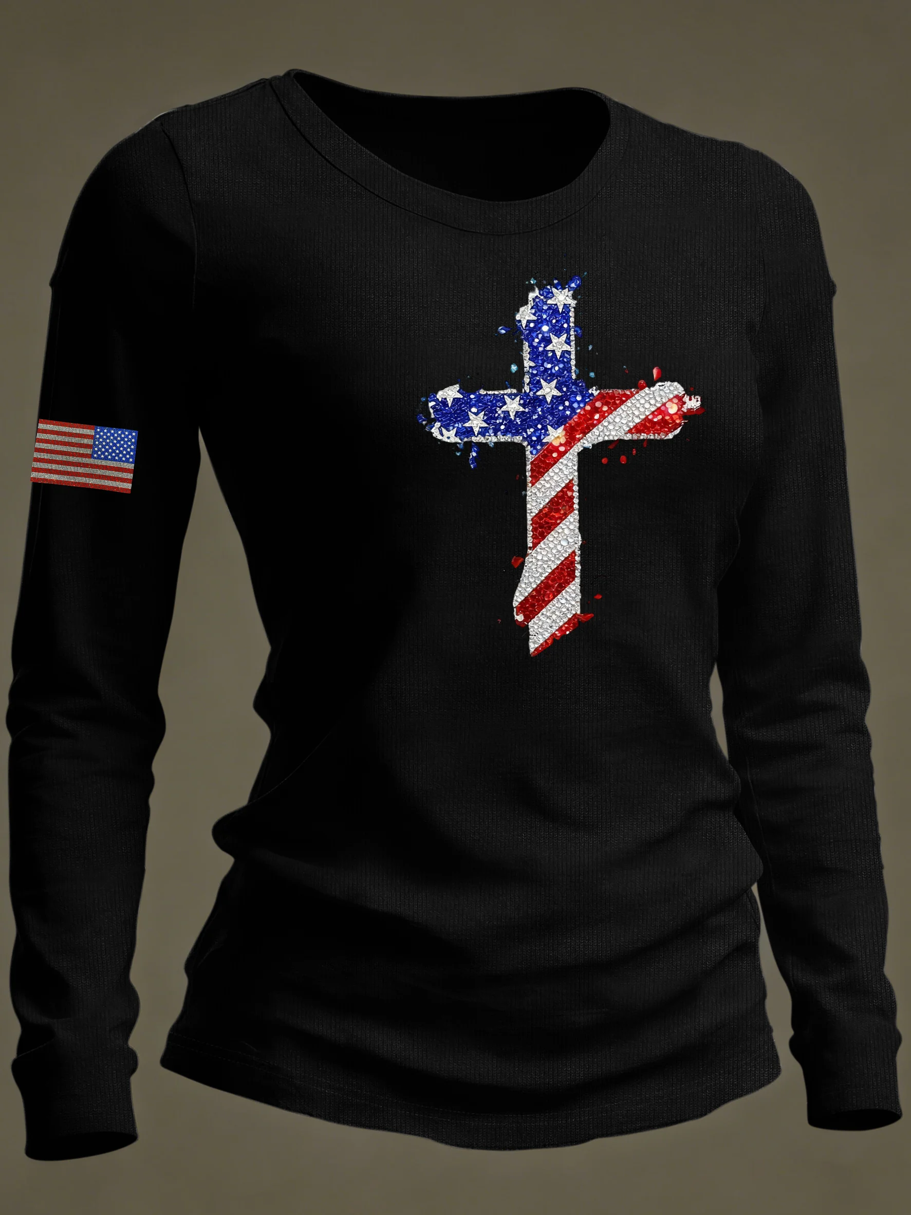 Women's casual American faith long-sleeved T-shirt