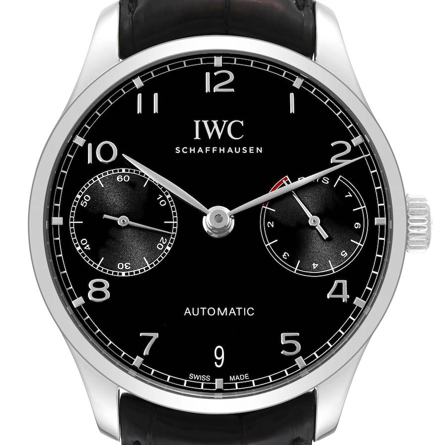 IWC Portuguese Chrono 7 Day Black Dial Steel Mens Watch IW500703