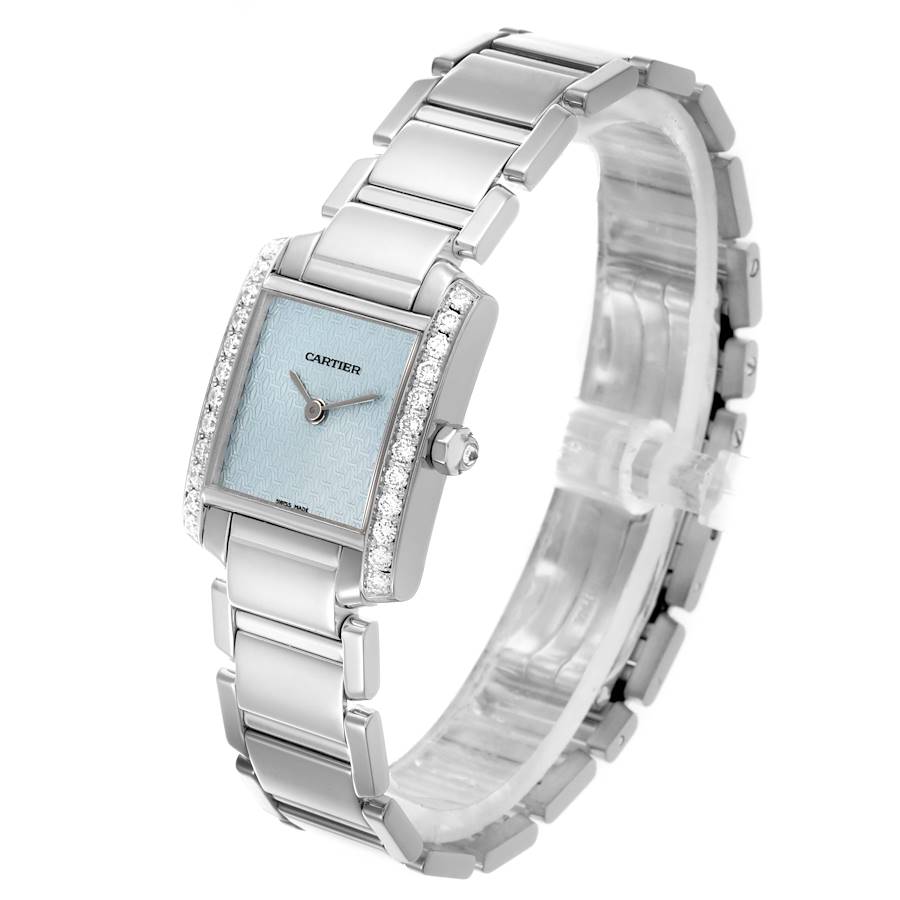Cartier Tank Francaise White Gold Blue Dial Diamond Ladies Watch 2403