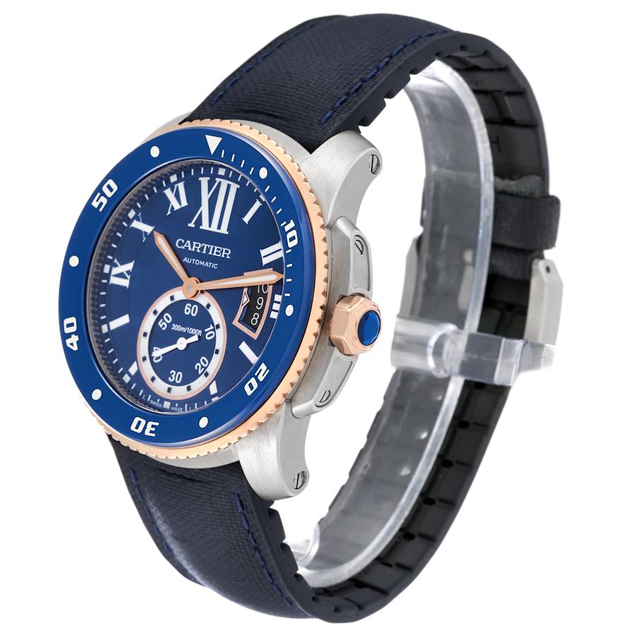 Cartier Calibre Diver Steel Rose Gold Blue Dial Mens Watch W2CA0008 Card