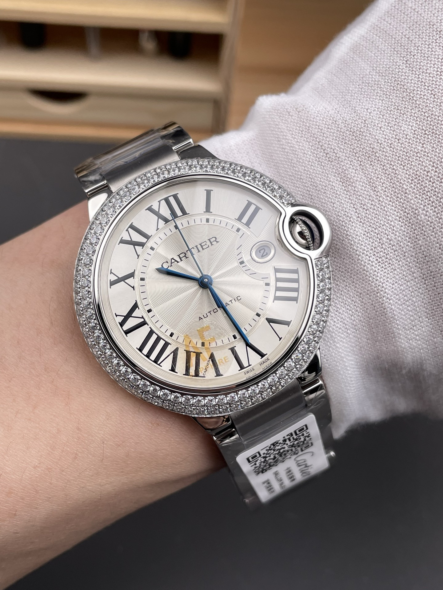 Ballon Bleu Double Row Diamond Bezel Steel Bracelet
