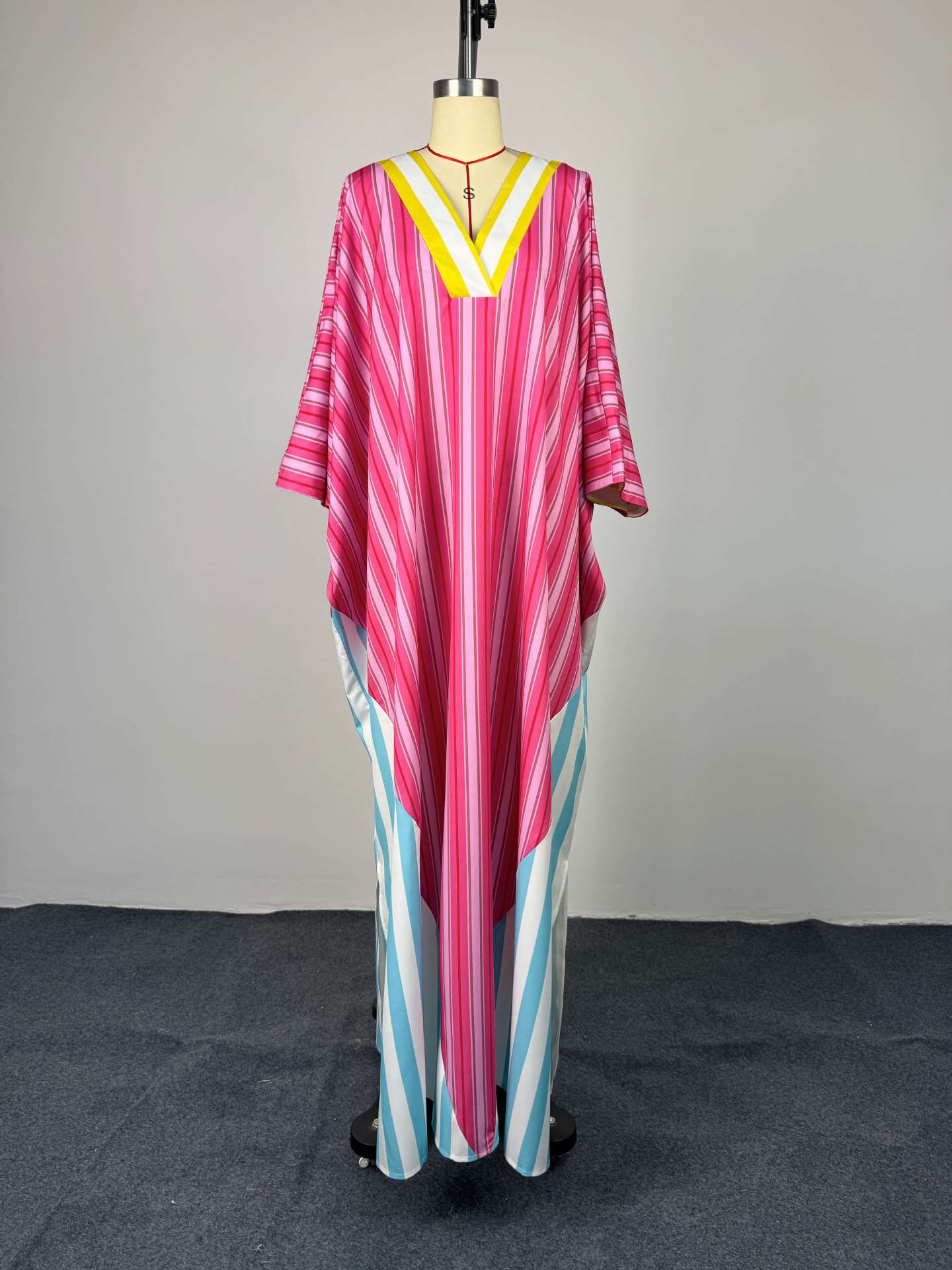 Women African Spring V-Neck Striped Maxi Dress