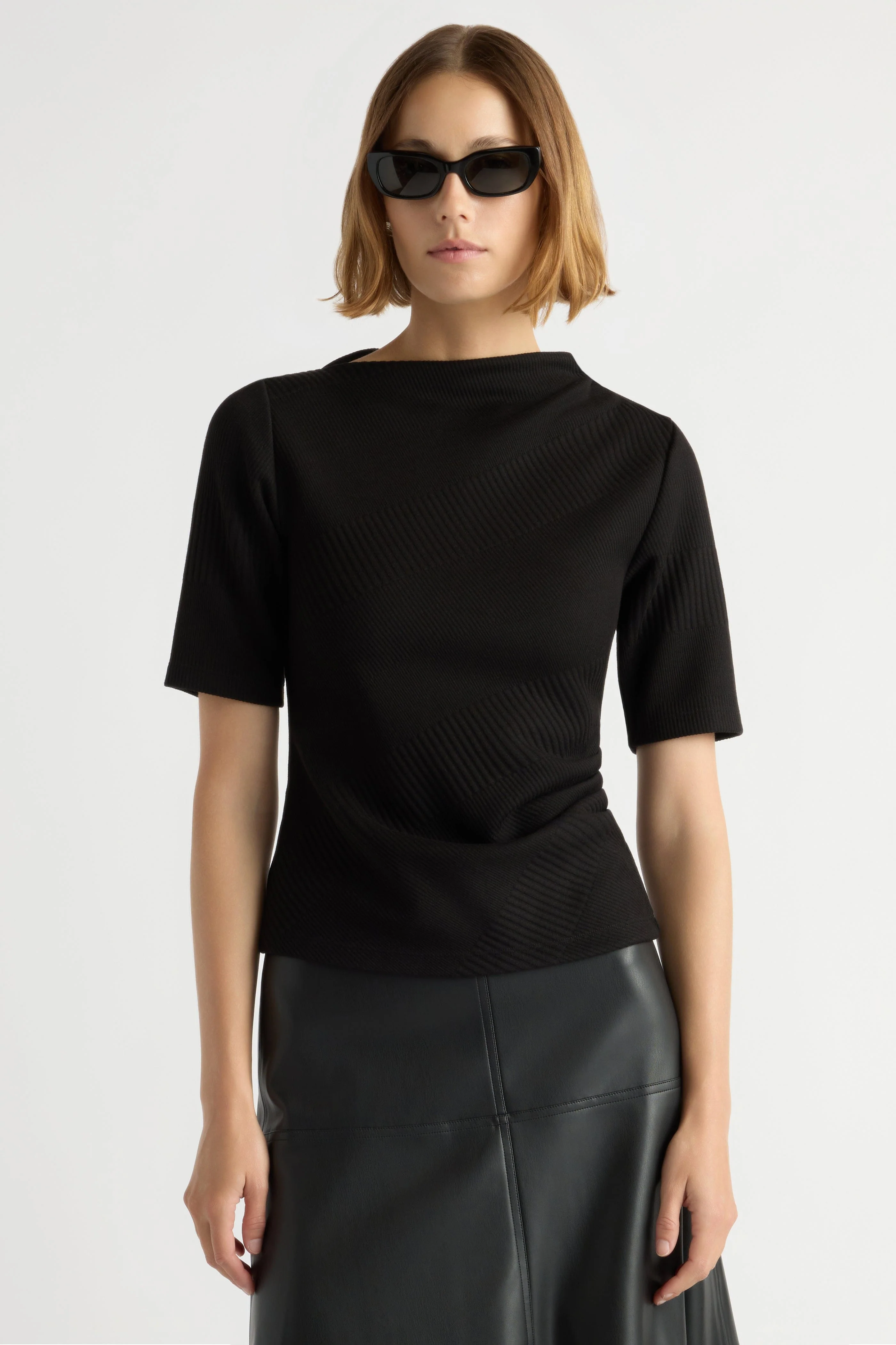 Pauline Ribbed Asymmetric-Neck Top