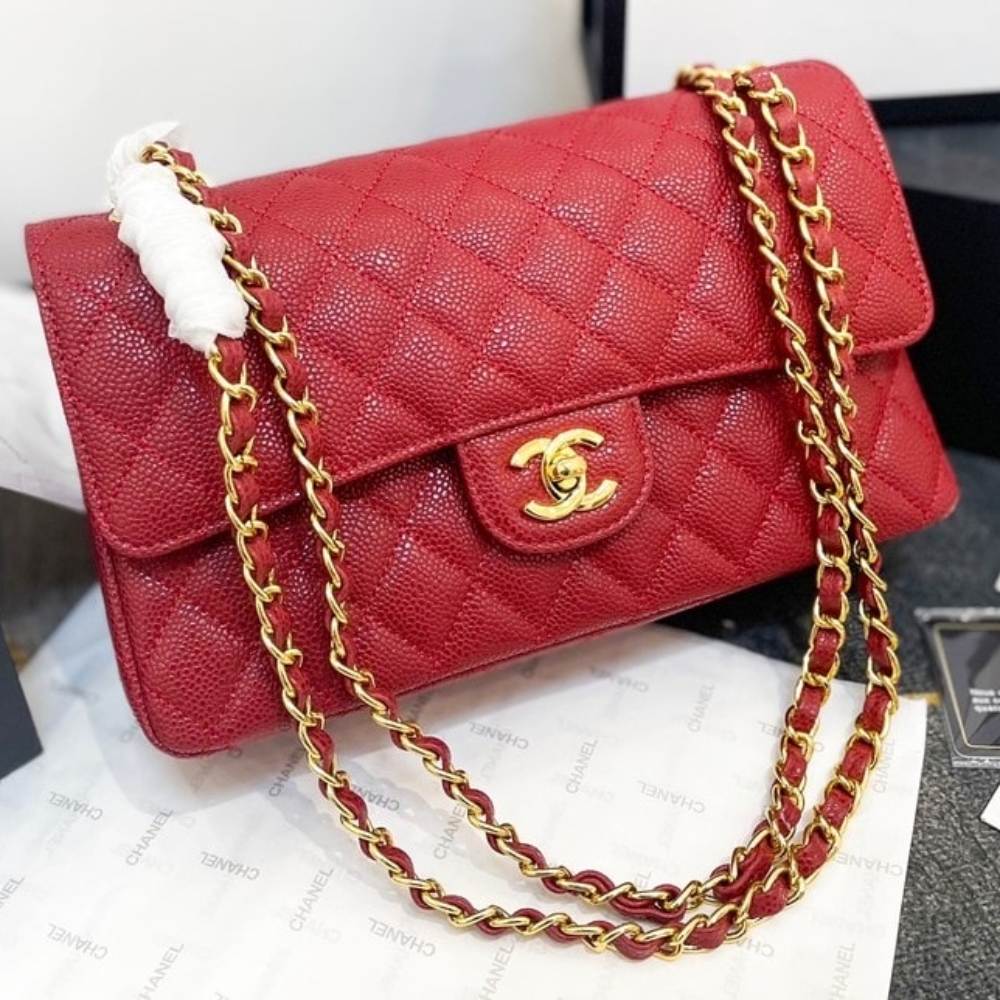 Chanel Medium Classic Flap Bag Dark Red Caviar 26Cm