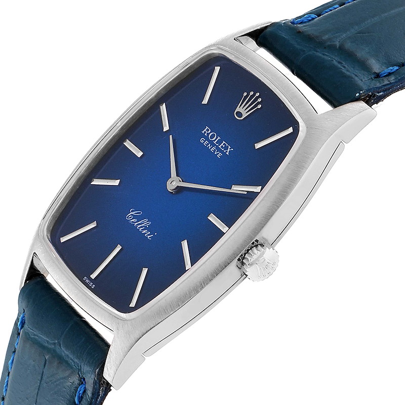 Rolex Cellini White Gold Blue Vignette Dial Vintage Ladies Watch 3807