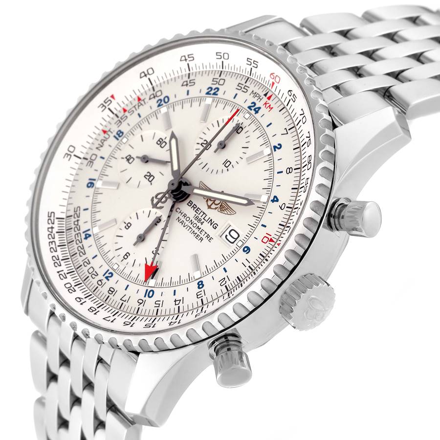 Breitling Navitimer World GMT Silver Dial Steel Mens Watch A24322