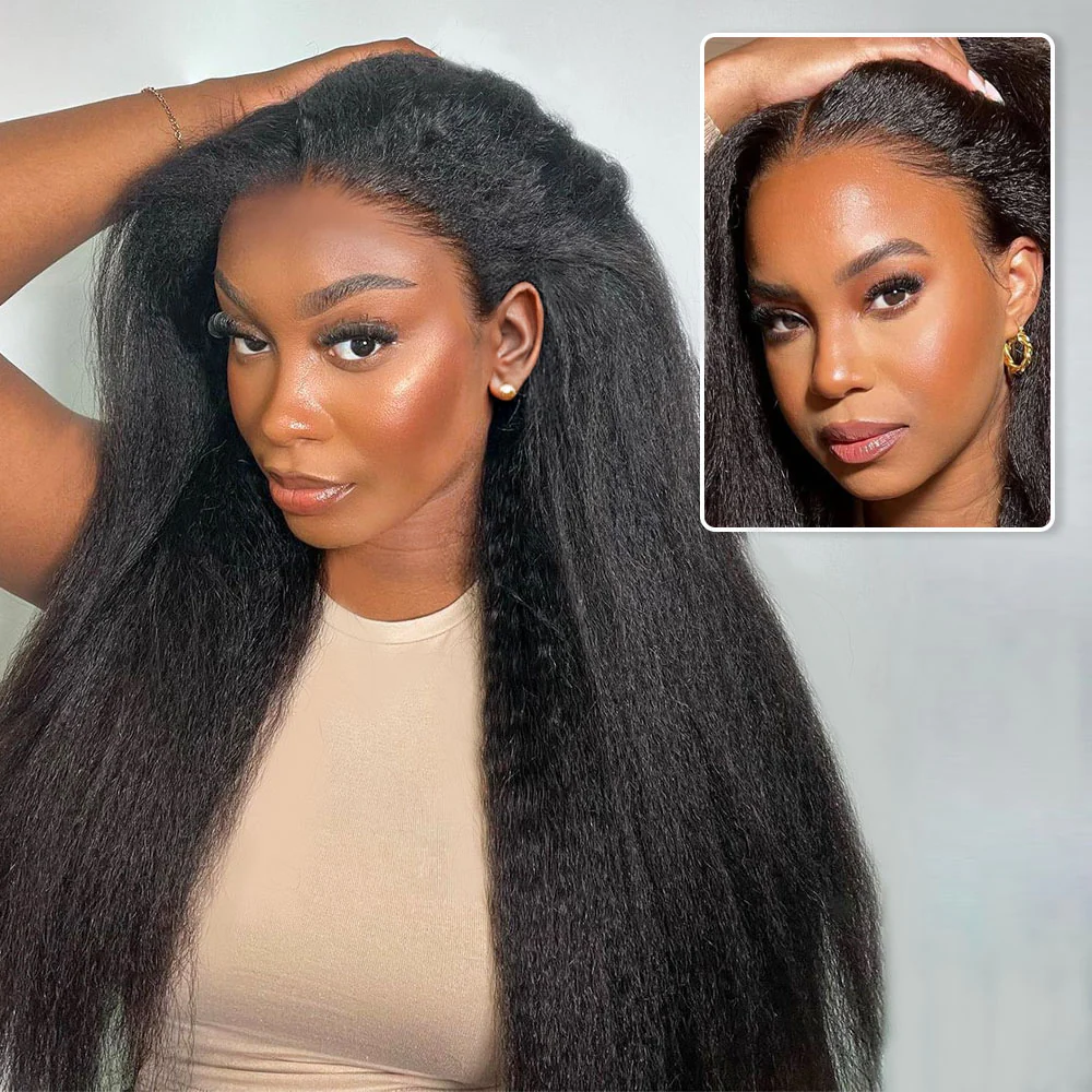 Megalook 13x6 Three-Go™ Glueless Wig Yaki Straight Hair With Drawstring 100% Human Hair Wig