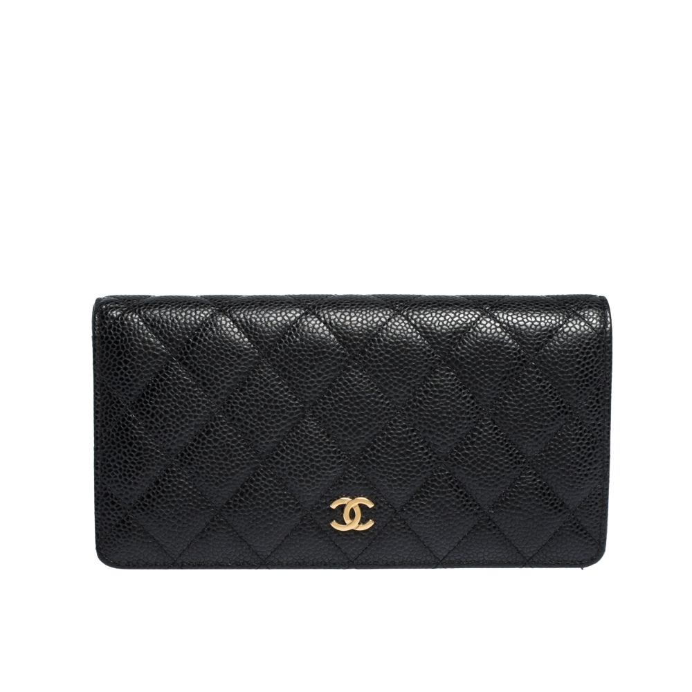 Chanel Black Caviar Leather Classic Long Flap Wallet 19.5Cm