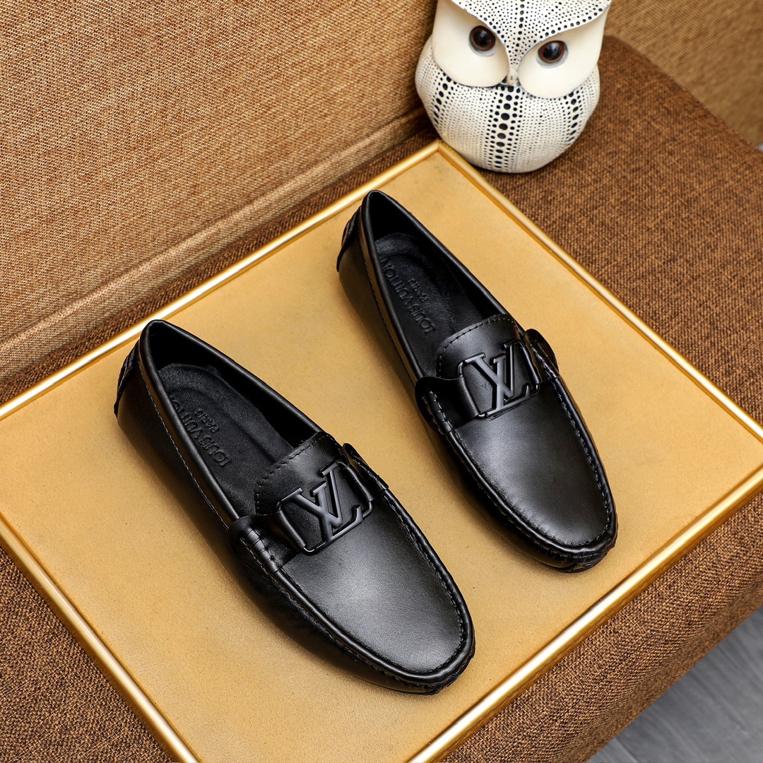 Louis Vuitton Loafer Matte Leather With Lv Logo In Black