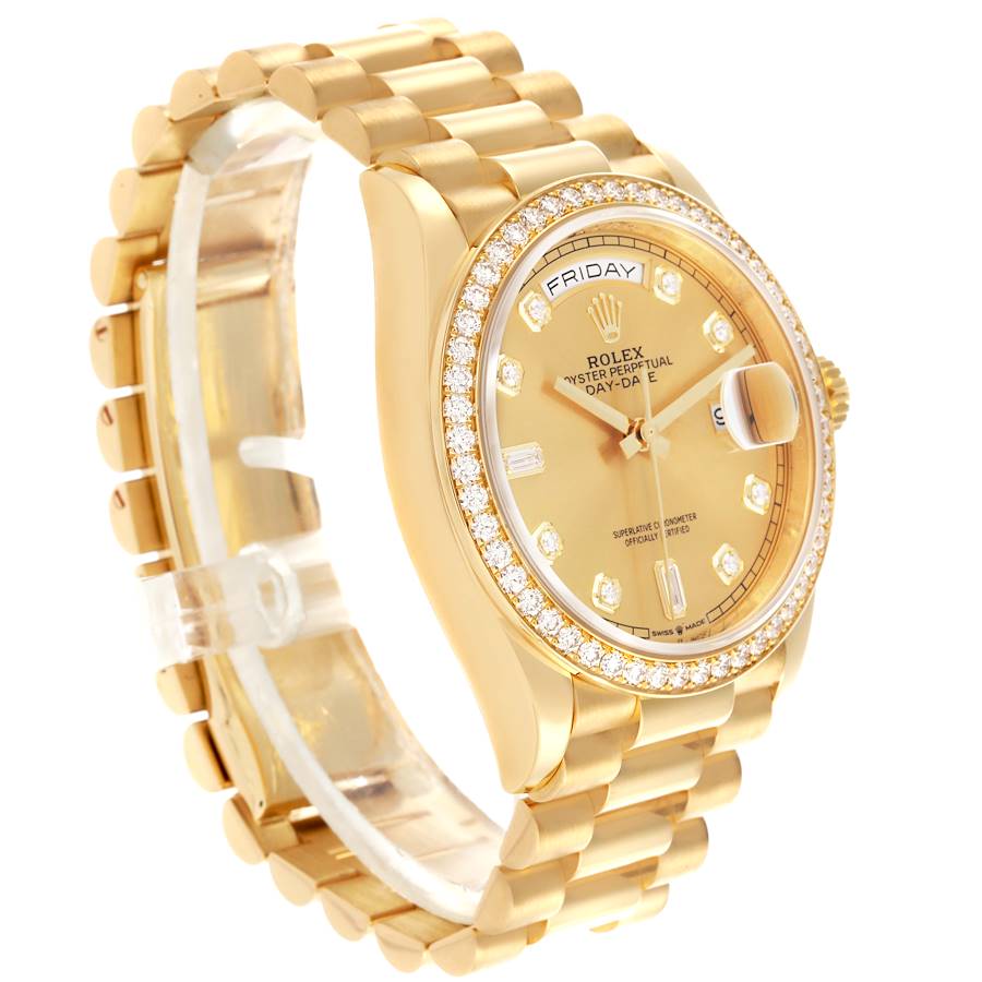 Rolex President Day Date Yellow Gold Diamond Mens Watch 128348