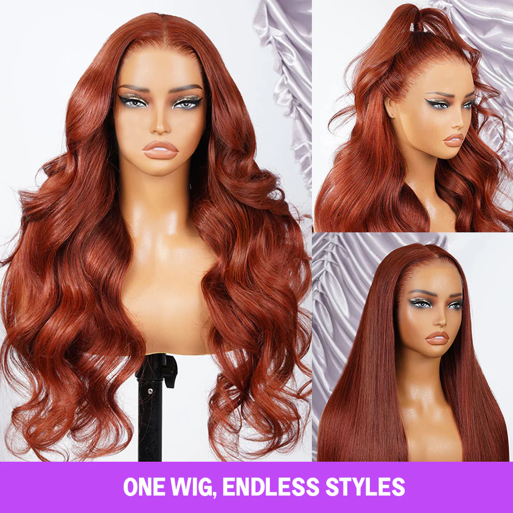 Megalook 13x6 Three-Go™ Reddish Brown Glueless Wigs Silky Straight With Drawstring 100% Human Hair Wig