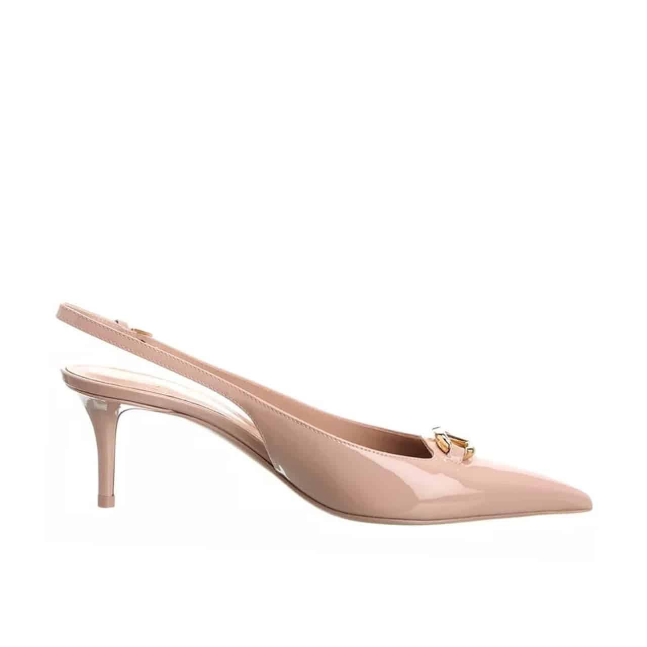 Valentino Vlogo The Bold Edition Slingback Pumps In Patent Leather 60Mm In Beige Rose