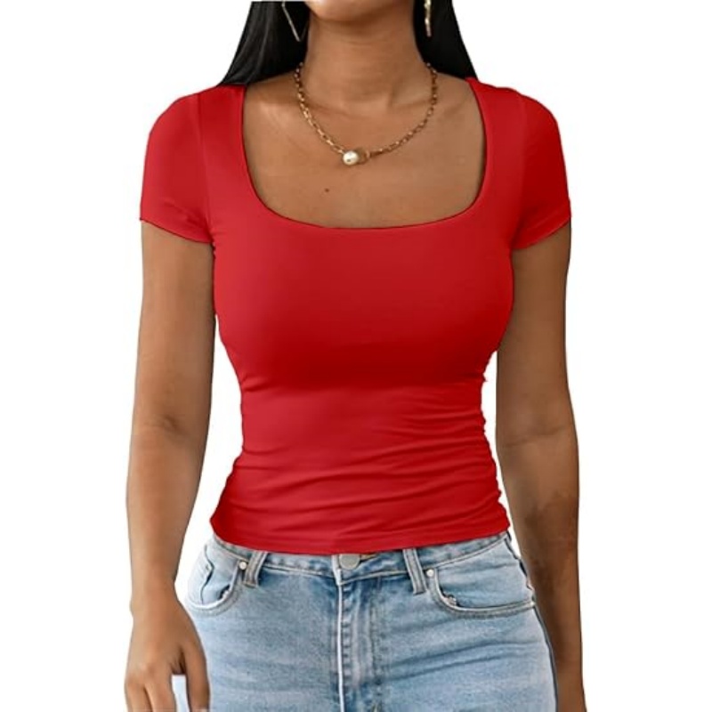 Womens Summer Sexy Square Neck Tops