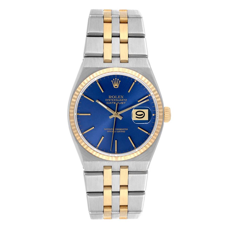 Rolex Oysterquartz Datejust Steel Yellow Gold Blue Dial Mens Watch 17013