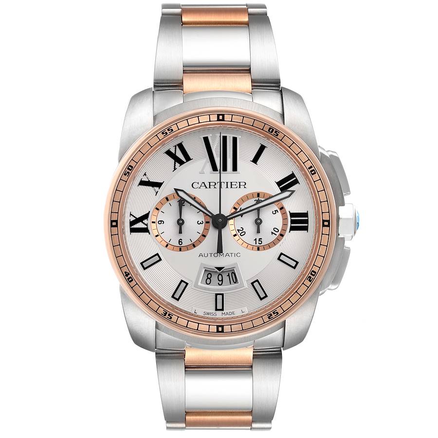 Cartier Calibre Chronograph Steel Rose Gold Mens Watch W7100042