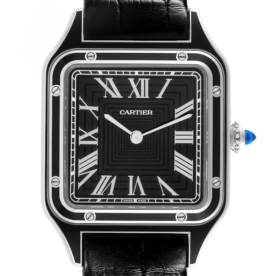 Cartier Santos Dumont Large Black Strap Steel Mens Watch WSSA0046 Unworn