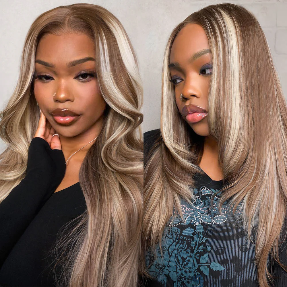 Megalook 13x6 Three-Go™ Light Brown With Blonde Highlights Body Wave Wigs Pre-cut Lace Beginner Friendly