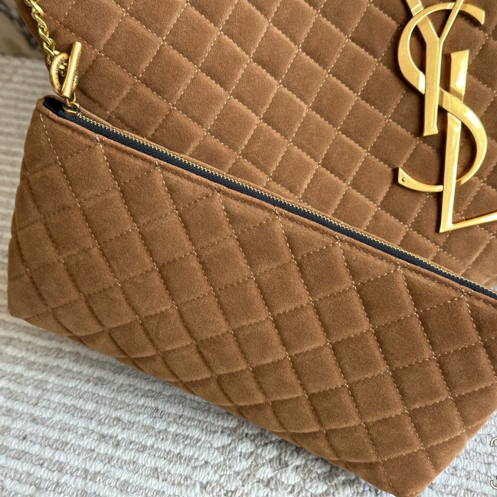 Saint Laurent Large Tote Bag In Suede Brown 36cm