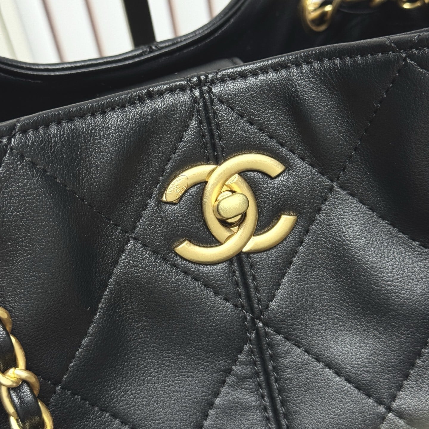 Chanel Shopping Bag Gold Tone Metal Black 33Cm AS5635 B20829 94305