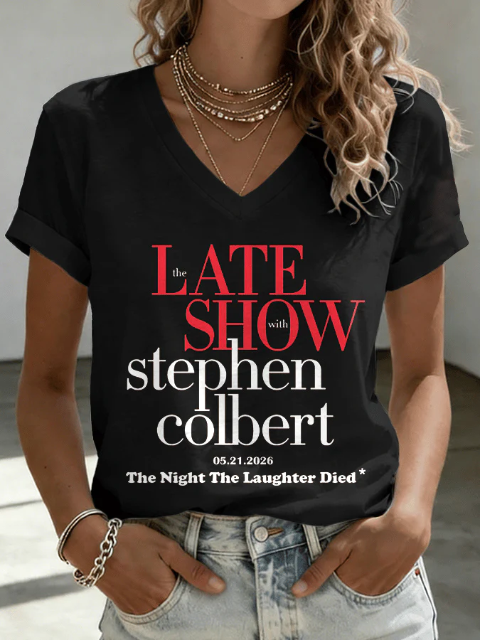 V-Neck Retro Late Show 05.21.2026 The Night The Laughter Died Print T-Shirt