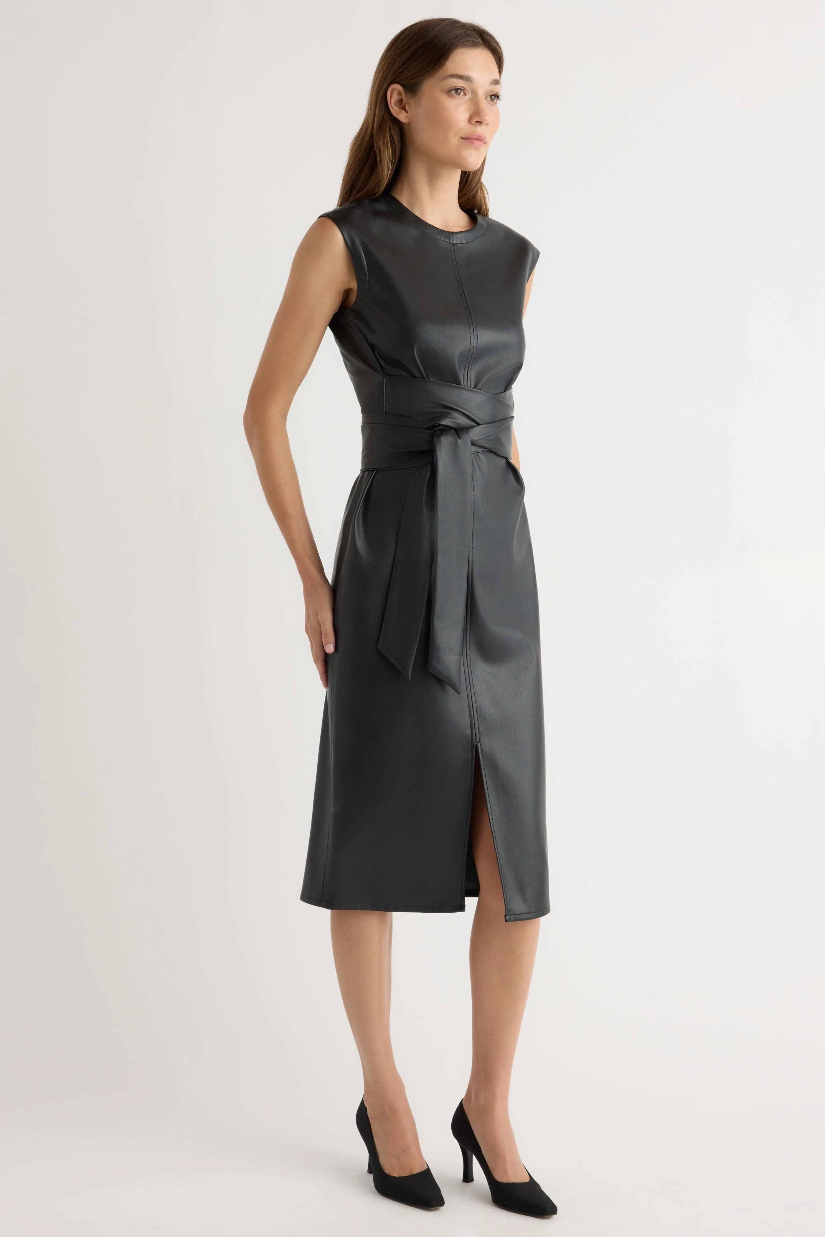 Pilar Vegan Leather Tie-Front Dress