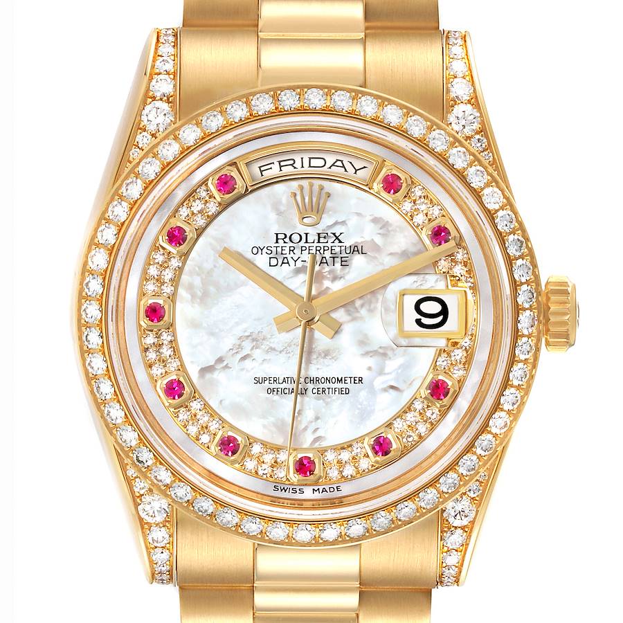Rolex President Day-Date MOP Diamond Ruby Myriad Dial Mens Watch 118388