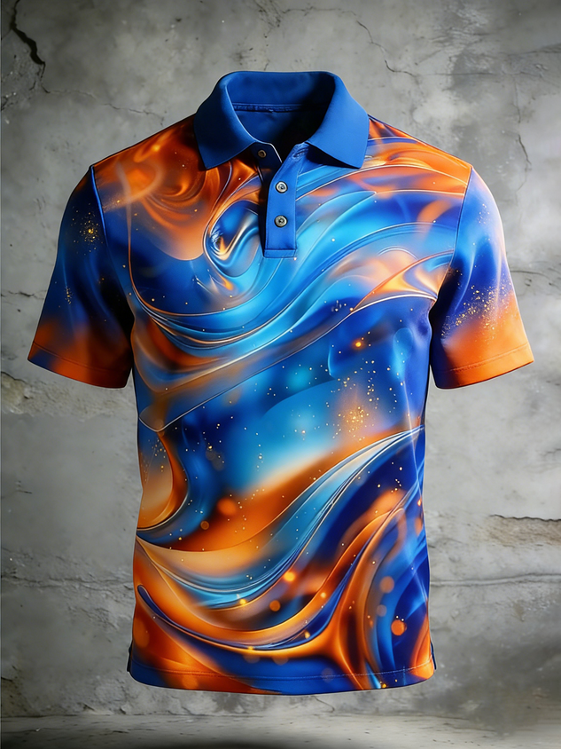 Moisture Wicking 3D Gradient Color Abstract Stripes Short Sleeve Golf Polo