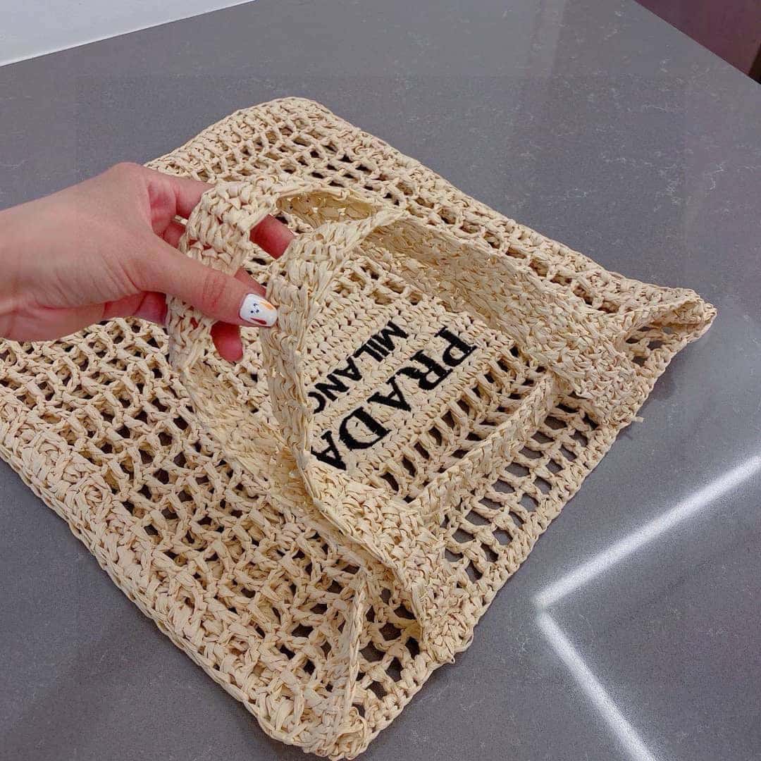 Prada Natural Logo Crochet Tote Bag