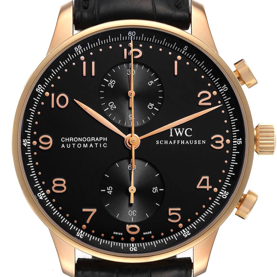 IWC Portuguese Chronograph Black Dial Rose Gold Mens Watch IW371415