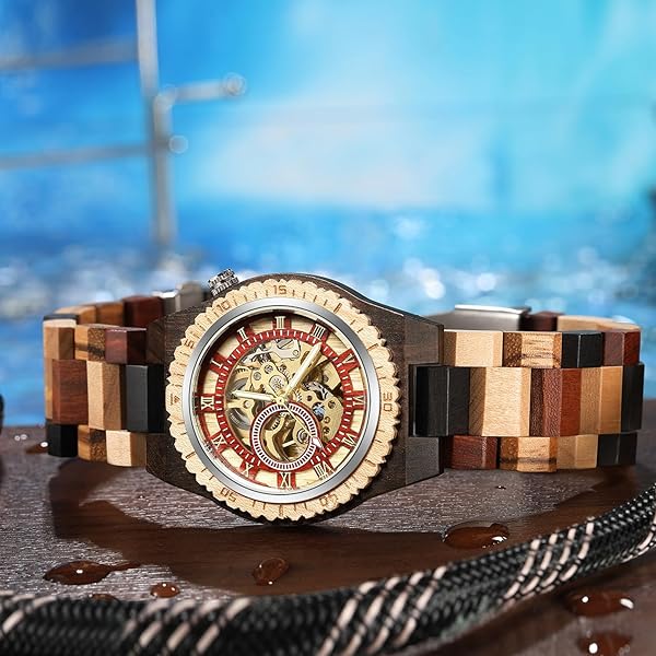 No Battery Fashion Mechanical Wooden Watch for Men, Mechanical Movement Wooden Strap Men's Watch for Father's Day, Birthday M809