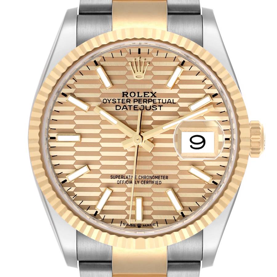 Rolex Datejust Steel Yellow Gold Golden Fluted Motif Dial Watch 126233