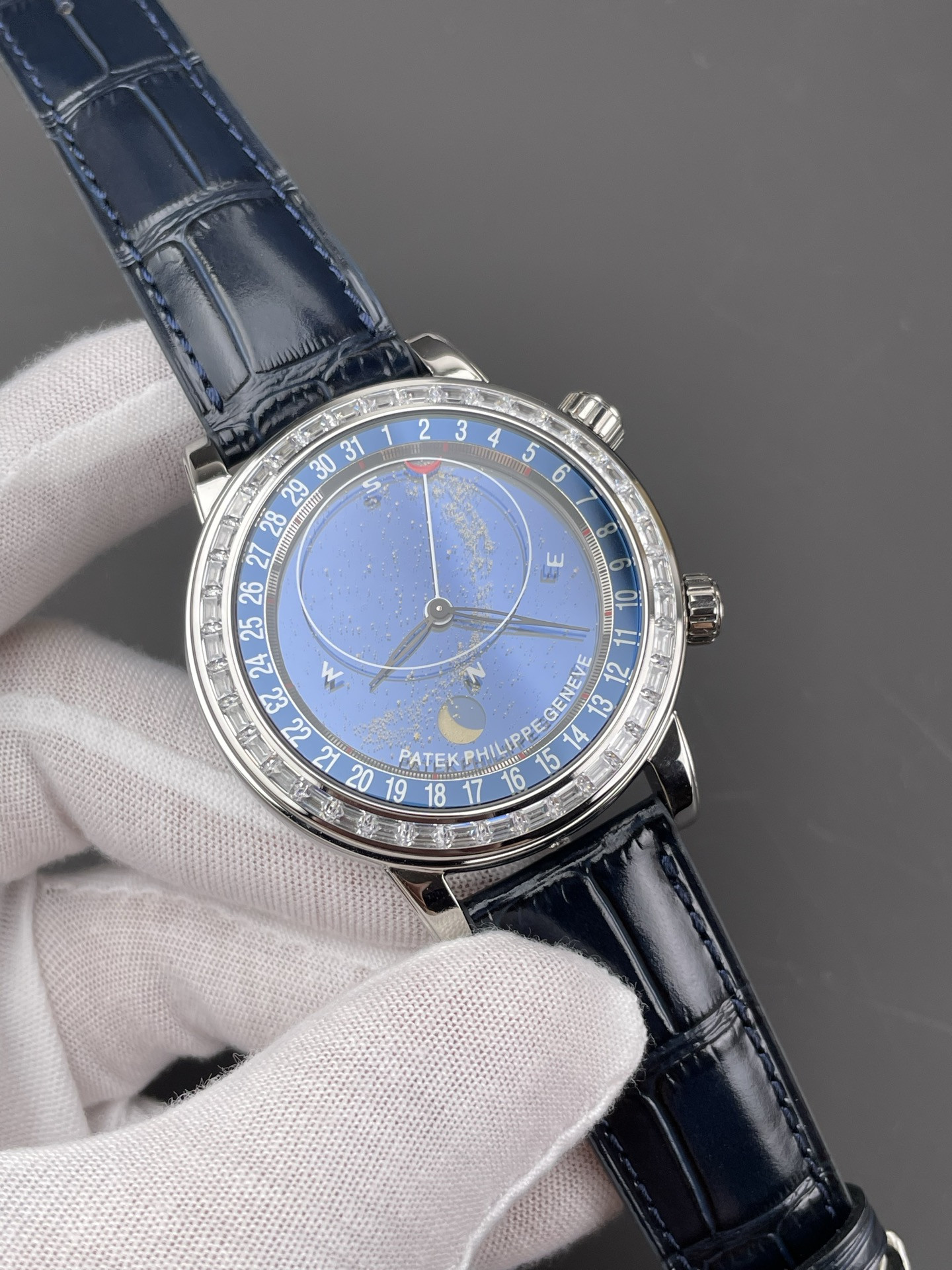 Patek 6102R Starry Sky with Square Diamond Bezel, Blue Dial