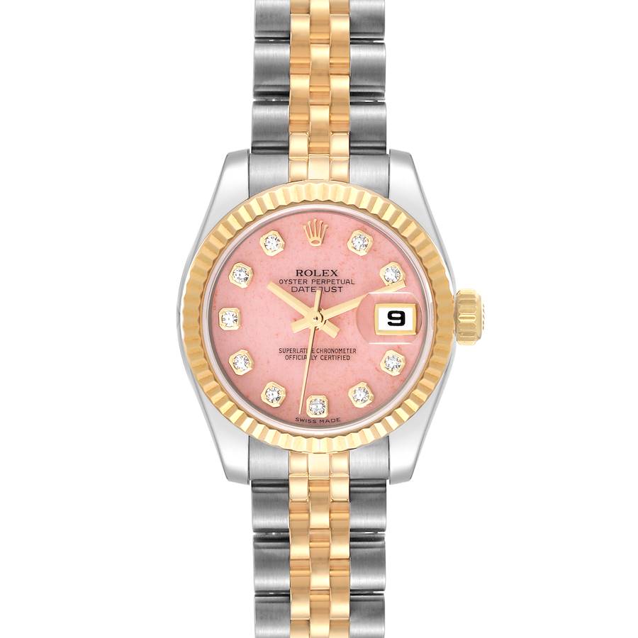 Rolex Datejust Steel Yellow Gold Pink Opal Stone Diamond Dial Ladies Watch 179173