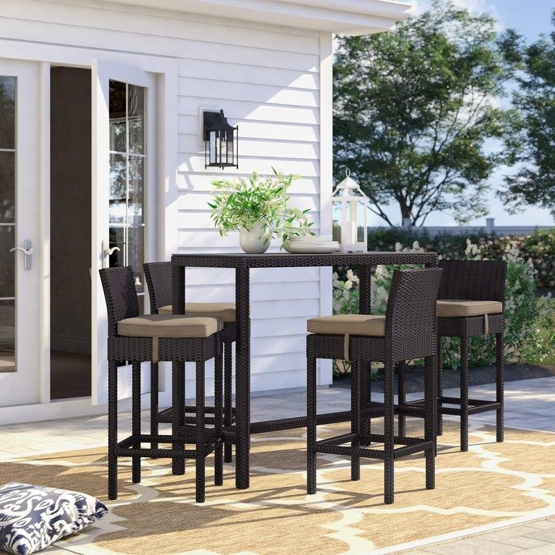 Brentwood Rectangular 4 - Person 52'' Long Bar Height Dining Set with Cushions