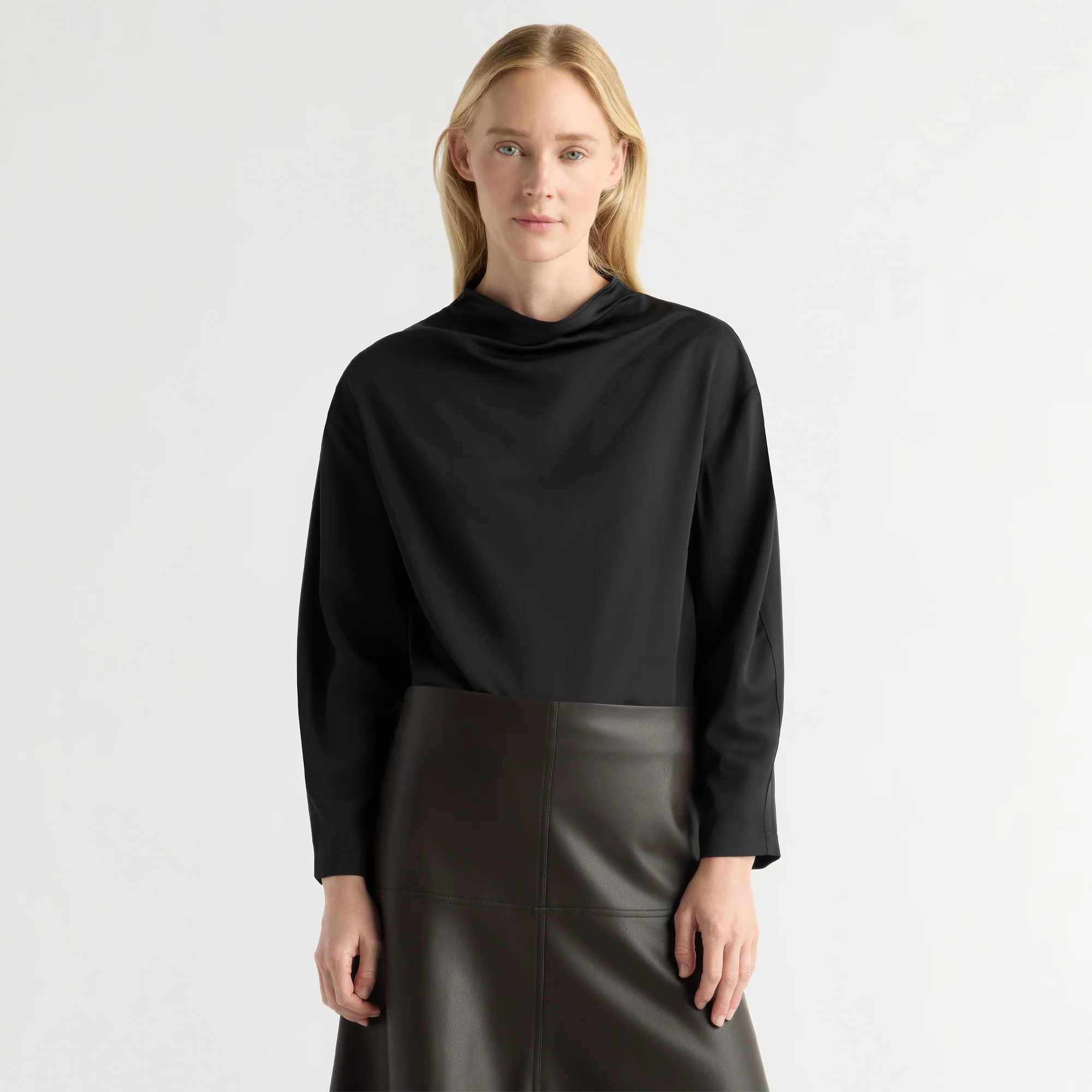 Aaliyah Gathered-Neck Long-Sleeve Blouse