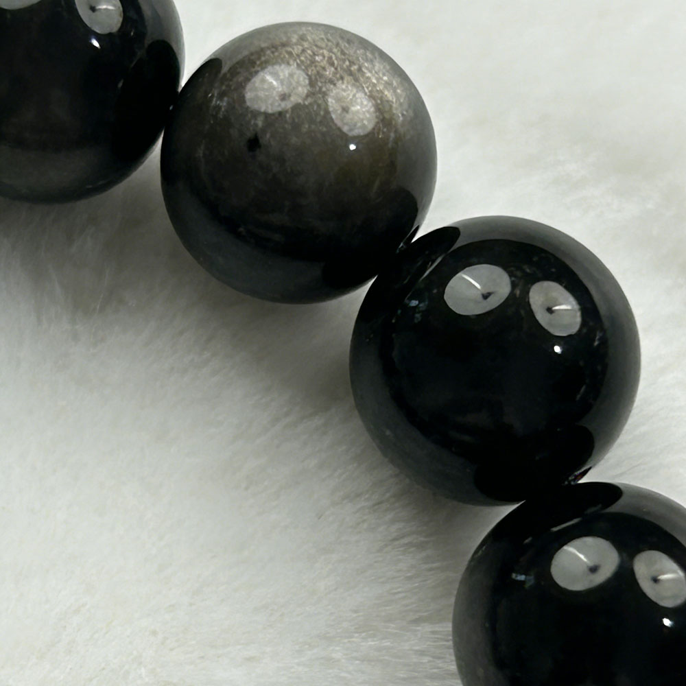 Natural Silver Obsidian Beaded Bracelet 12mm, Protection & Grounding Healing Crystal, Negative Energy Shield Spiritual Jewelry