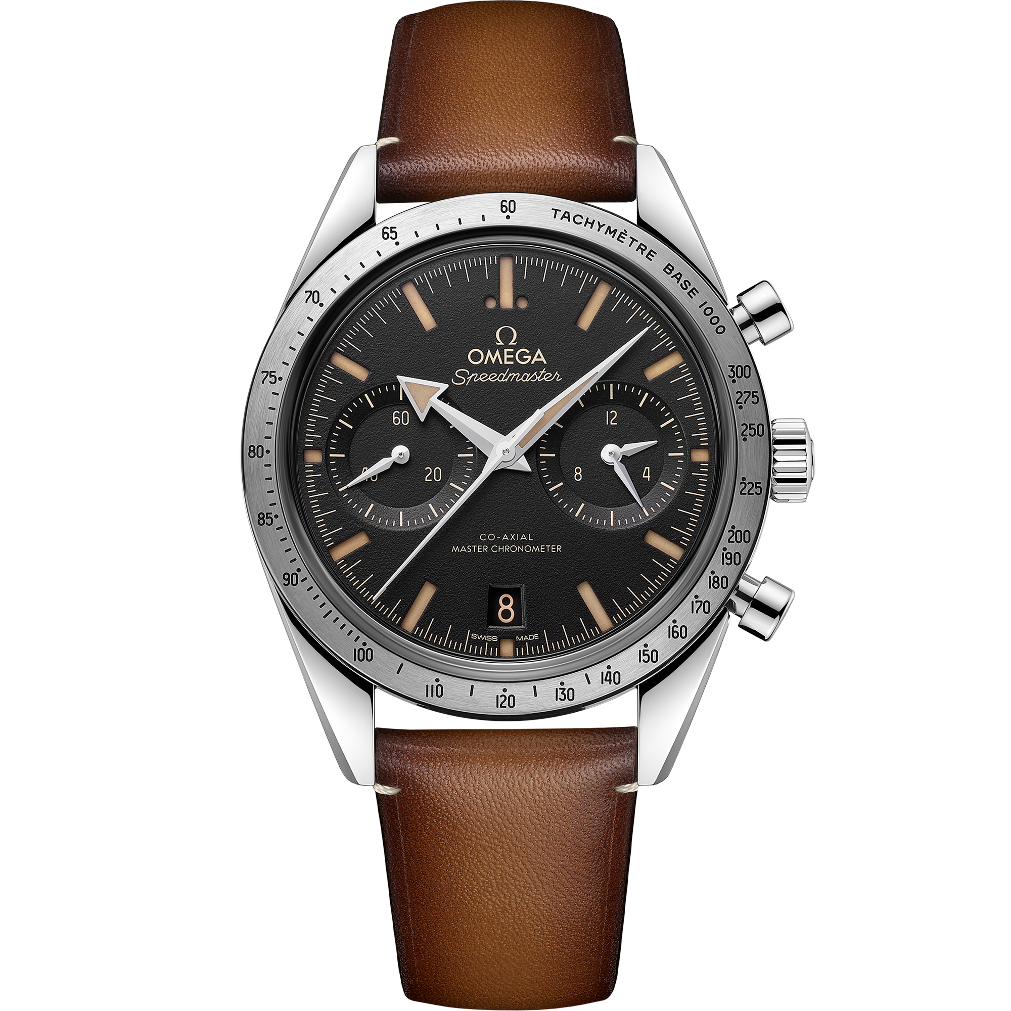 Speedmaster '57 40.5 mm, steel on leather strap 332.10.41.51.03.001
