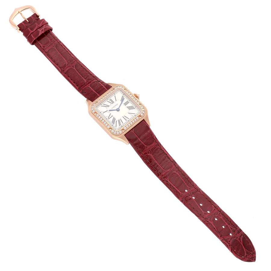 Cartier Santos Dumont 18k Rose Diamond Bezel Ladies Watch WJSA0017