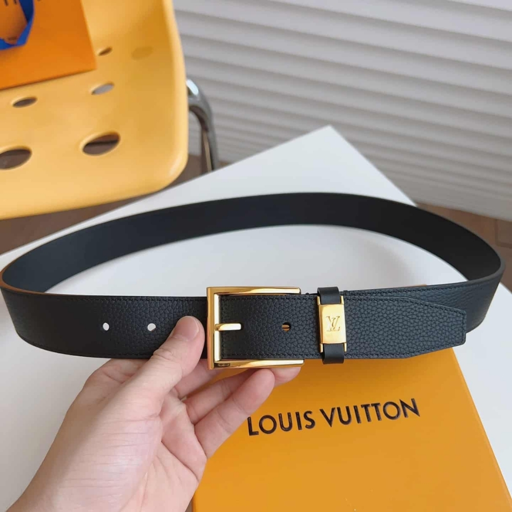 Louis Vuitton LV City Pin Belt Gold Hardware Black 35mm