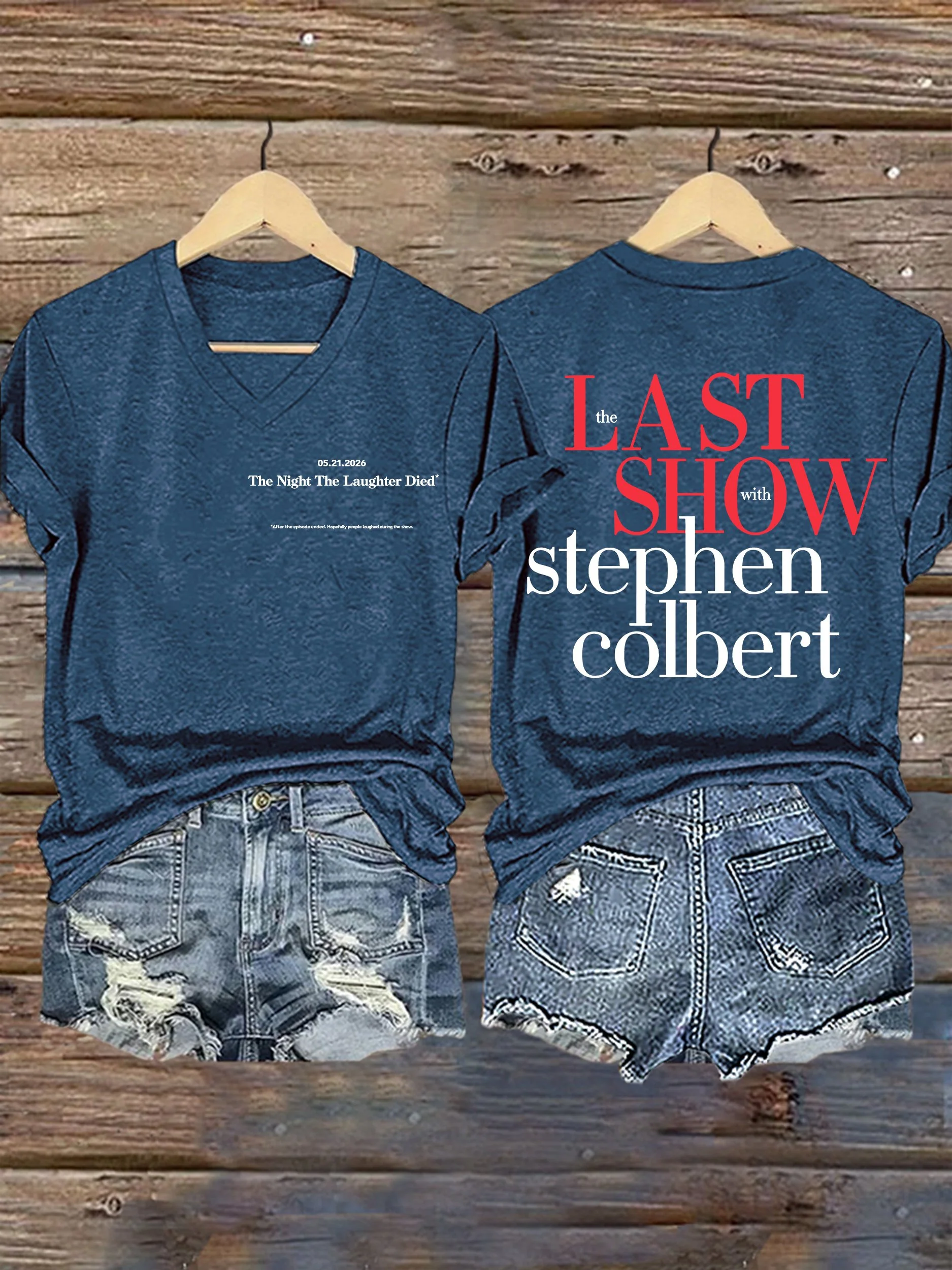 V-Neck Retro Last Show 05.21.2026 The Night The Laughter Died After The Episode Ended. Hopefully People Laughed During The Show Print T-Shirt