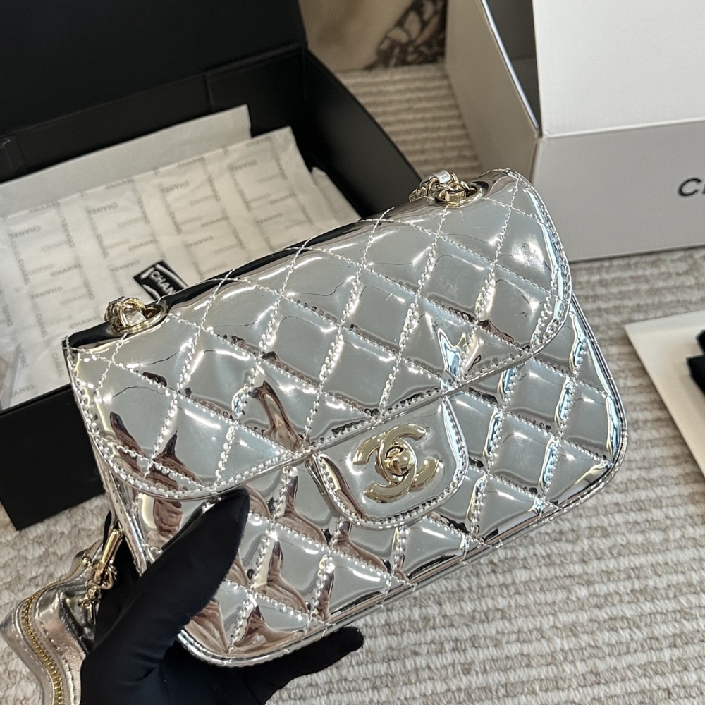 Chanel Mini Flap Bag Star Coin Purse Silver 24Cm As4648 B14873 Nt666