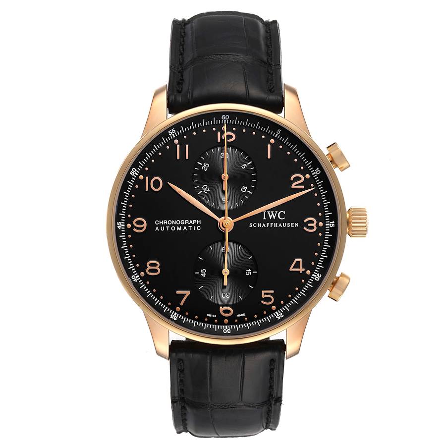 IWC Portuguese Chronograph Black Dial Rose Gold Mens Watch IW371415