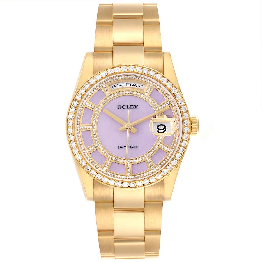 Rolex President Day-Date Yellow Gold Carousel Lilac Jade Diamond Mens Watch 118348