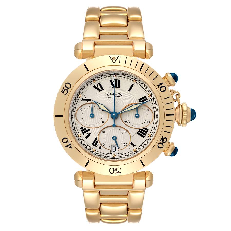 Cartier Pasha 38 Chronograph Yellow Gold Silver Dial Mens Watch W524428