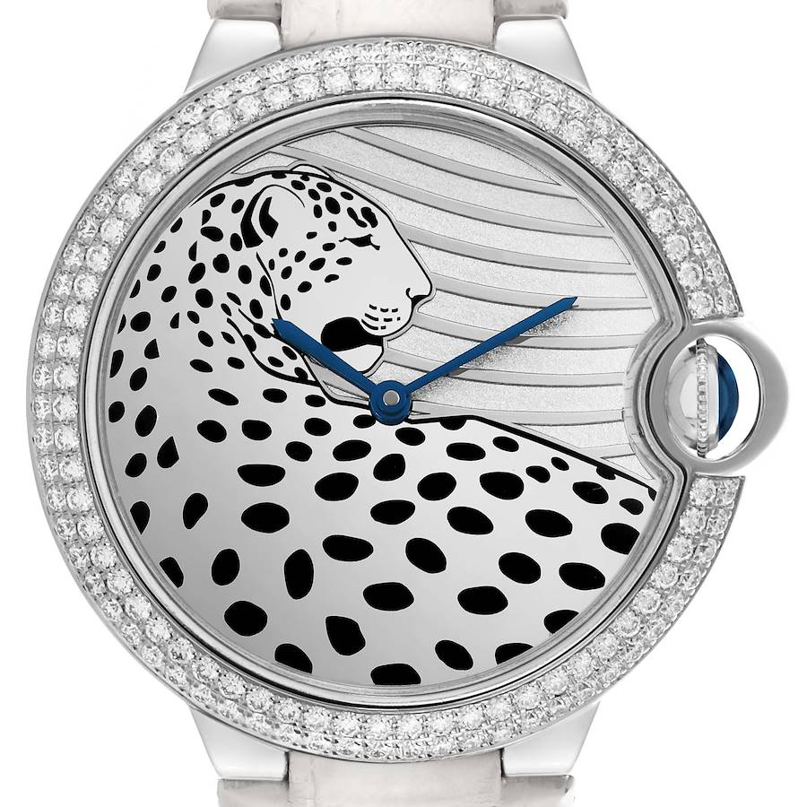 Cartier Ballon Bleu Panthere Motif Limited Edition White Gold Diamond Watch HPI00478